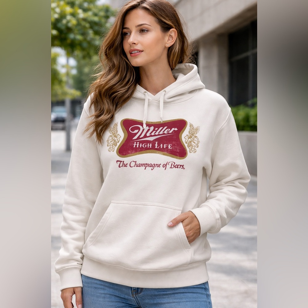 Miller High Life Women’s Hoodie Off White Size Small Champagne of‎ Beers pockets